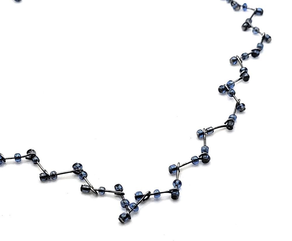 Dainty Vintage Y2K Pale Blue Gunmetal Choker Necklace 15in